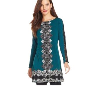 Style & Co. Petite Emerald Green Embellish Crochet Tunic Top Size LP
